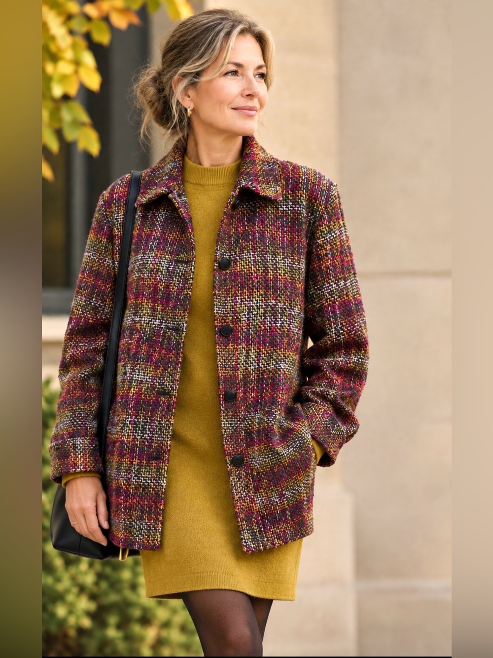 Vintage Relaxed Classic Shirt • Woven Textile with Autumn Tones• Burgundy Olive